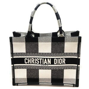 Christian Dior Book Tote Bag Canvas Black White Check Pattern